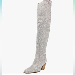 Silver Glitter sequin tall boots